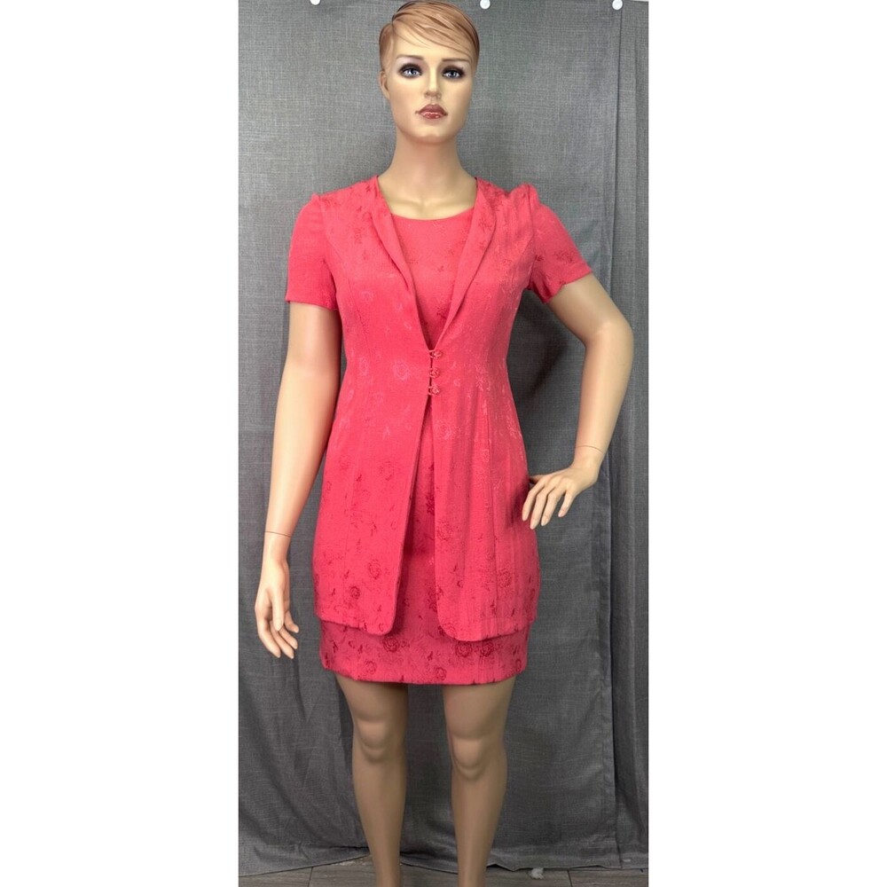 Vintage 1990's Dress Barn Short Sleeve Layered Dress Women's Size 12 Coral Pink